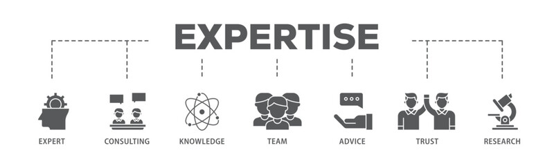 Expertise banner web icon illustration concept with icon of expert, consulting, knowledge, team, advice, trust, and research icon live stroke and easy to edit 