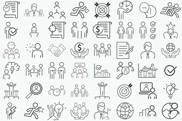 Business people icons set. Human resources, office management - thin line web icon set. Businessman outline icons collection