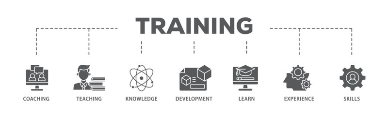 Training and development banner web icon illustration concept with icon of trainer, professional development, supervisory, trainee, instructor, coaching  icon live stroke and easy to edit 