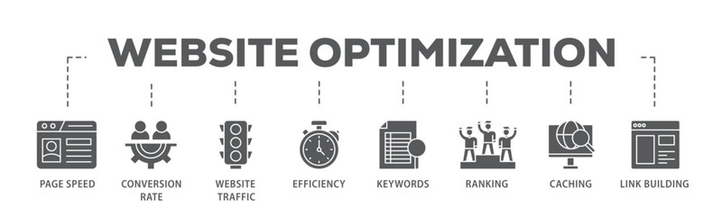 Website optimization banner web icon illustration concept with icon of page speed, conversion rate, website traffic, efficiency, keywords, ranking, caching  icon live stroke and easy to edit  © Tiger