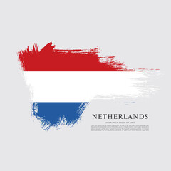 Flag of Netherlands, vector illustration, brush stroke background