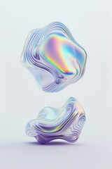 Vivid silver holographic coloring featured on chromatic blob shapes, serving as a design element.