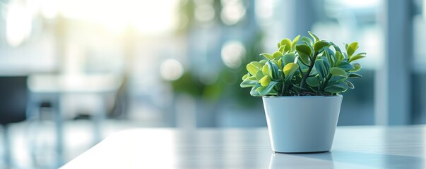 Potted plant on the office table with blurred background