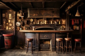 Rustic Old wood bar. Wooden counter. Generate Ai