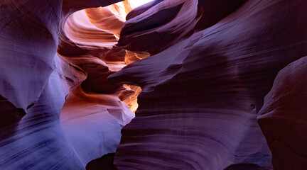 Amazing landscape inside Lower Antelope Canyon, with beautiful and unevenrock formations, stunning colour combinations
