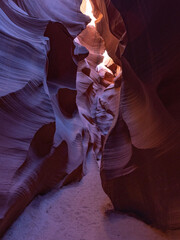 Amazing landscape inside Lower Antelope Canyon, narrow path, stunning colour combinations, perfect place for solo photo