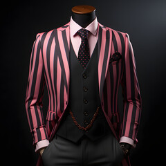 Black and Pink Striped Men's Formal Suit
