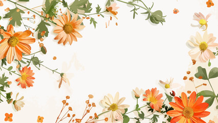 border background with flower and leaves on white background. social media template wallpaper for spring.