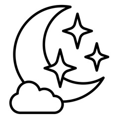 Moon and stars icon with clouds in front of it