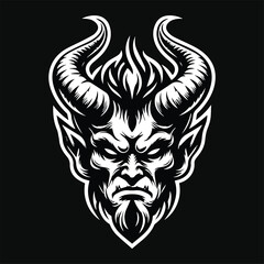 Fototapeta premium Dark Art Angry Demon Head Black and White Illustration