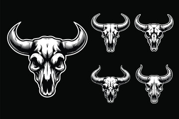 Dark Art Skull Beast Bull Head Black and White Illustration
