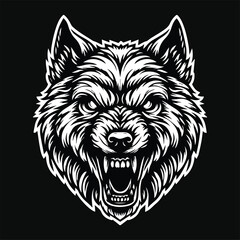 Dark Art Skull Angry Beast Wolf Head Black and White Illustration