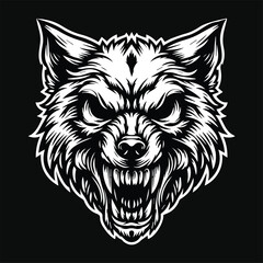 Dark Art Skull Angry Beast Wolf Head Black and White Illustration