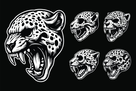 Dark Art Angry Skull Beast Leopard Head Black and White Illustration