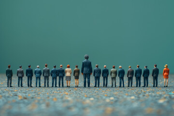 Row of wooden people toy , business Human Resources
Or team leader concepts