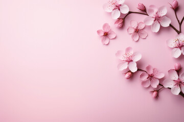 Fototapeta na wymiar pink cherry blossom on pink background 