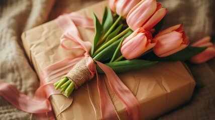 bouquet of tulips , romantic style 