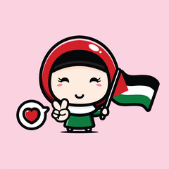 cute girl holding palestine flag