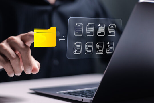 ERP, document management concept. Search and manage file review process and organizational information. records keeping, database technology, file access, doc sharing.