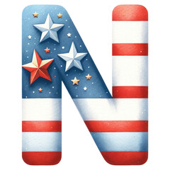 Obraz premium Watercolor American Flag Letter N.