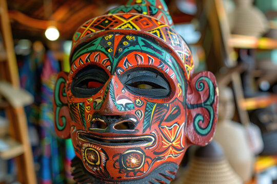 traditional colorful red ethnic face mask