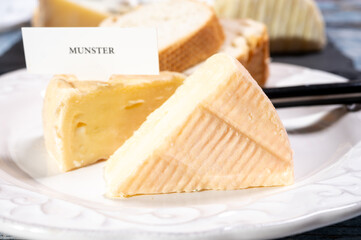 Munster gerome French cheese, strong-smelling soft cheese with subtle taste, made mainly from milk first produced in Vosges mountains