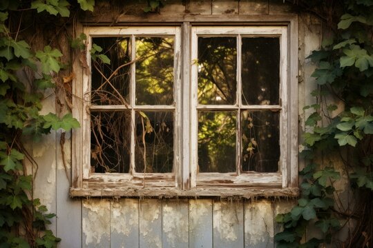 Old window frame. Wooden rustic. Generate Ai