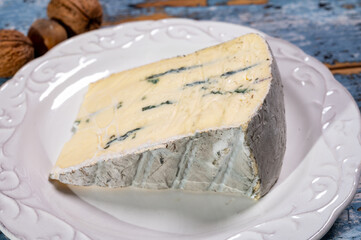 French goat cheese with black summer truffles mushrooms close up