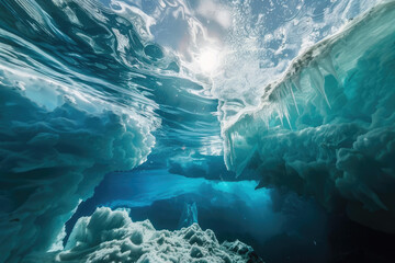 underwater view of iceberg - obrazy, fototapety, plakaty