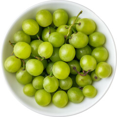 Bowl of green grape fruits isolated. Top view.