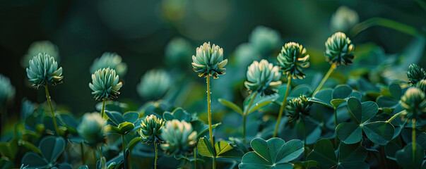 Close up of a bunch of green clover - obrazy, fototapety, plakaty