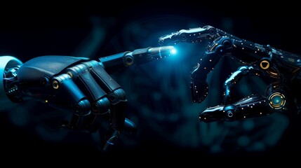Naklejka premium Robot finger making contact with human finger
