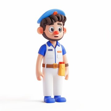 Clay animation character wearing a lifeguard's uniform and holding a rescue buoy, on an isolated white background, Generative AI