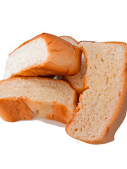 Soft white bread resting with one slice resting on a white background. close up and selective focus isolated on white background.