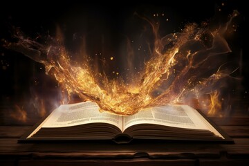 Open magic book aged. Alchemy fairy. Generate Ai