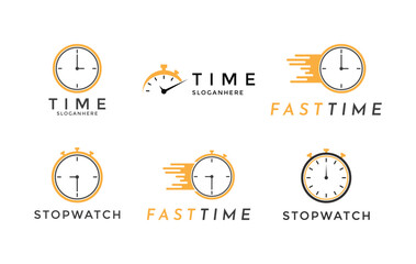 set of time clock logo design vector concept idea, stopwatch logo design concept - obrazy, fototapety, plakaty