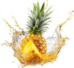 pineapple with fresh water juice splashing isolated on white or transparent background,transparency 