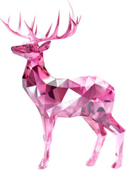 pink deer,pink crystal shape of deer,deer made of pink crystal diamond gem isolated on white or transparent background,transparency 