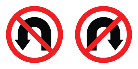 Obraz na płótnie Canvas set red circle shape no uturn right left arrow road traffic prohibitory sign direction icon. highway route collection road flat symbol for web mobile isolated white background illustration.