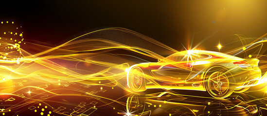 Supercar in holographic for travel and transportation concept in futuristic line graphic, design for abstract wallpaper and background in technology of future concept, elctric vehicle art design