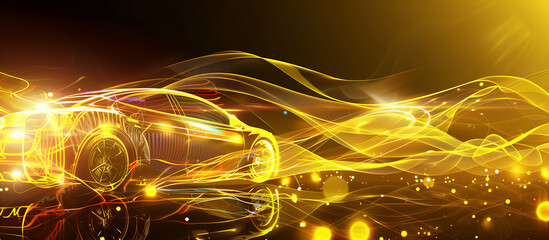 Supercar in holographic for travel and transportation concept in futuristic line graphic, design for abstract wallpaper and background in technology of future concept, elctric vehicle art design