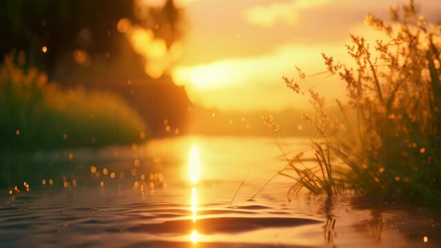 sunset on the lake landscape. 4k video animation