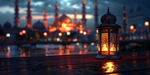 Ramadan Kareem Concept with Mosque In The Background  - obrazy, fototapety, plakaty