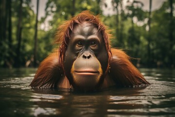 Orangutans animals nature. Jungle wildlife. Generate Ai