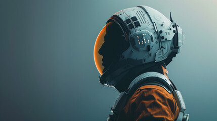 Side profile of an astronaut in a space suit against a blue background - obrazy, fototapety, plakaty