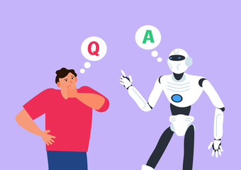 q and a man and robot humanoid question and answer artificial intelligence concept vector illustration  vector illustration