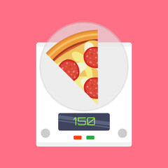 pepperoni pizza slice on digital kitchen
scales top view vector illustration
