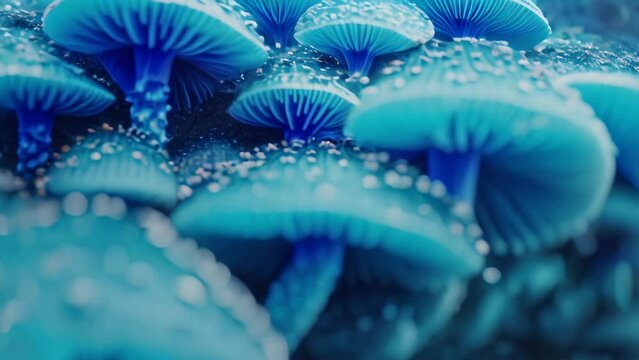 close up blue mushroom. 4k video animation
