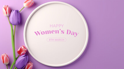 International Women's Day Greeting with tulips flower On Isolated Background