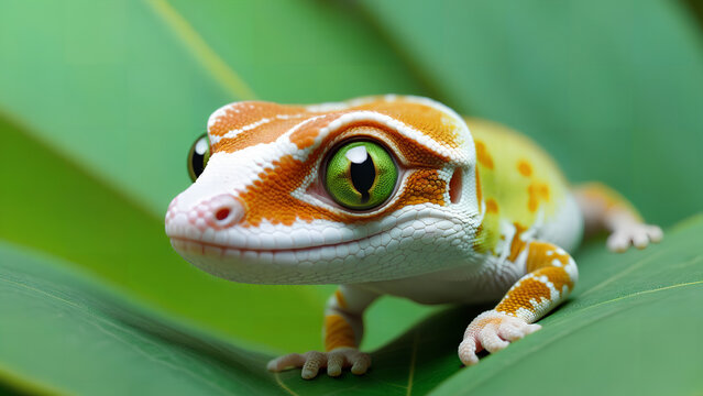a close up of a little gecko on a leaf